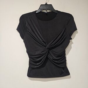 Express Body Contour Black Twist Front Short Sleeve Blouse, Size Small